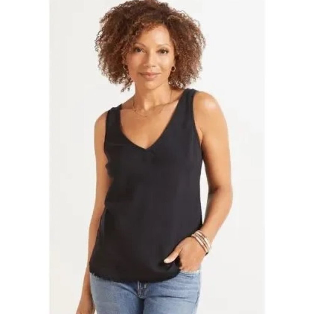 Cloth & Stone Black Tank Top Fray Edge Size XL